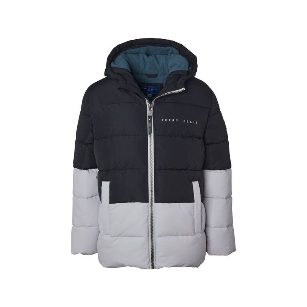Perry Ellis Boys Blocked Ripstop Puffer Jacket, Black